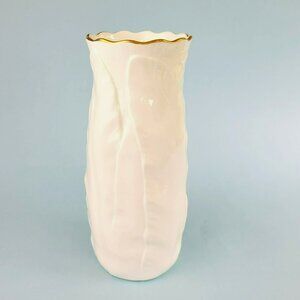 Vintage Royal Worcester Embossed Flower 10" Vase Fern Leaf Off White Gold Trim